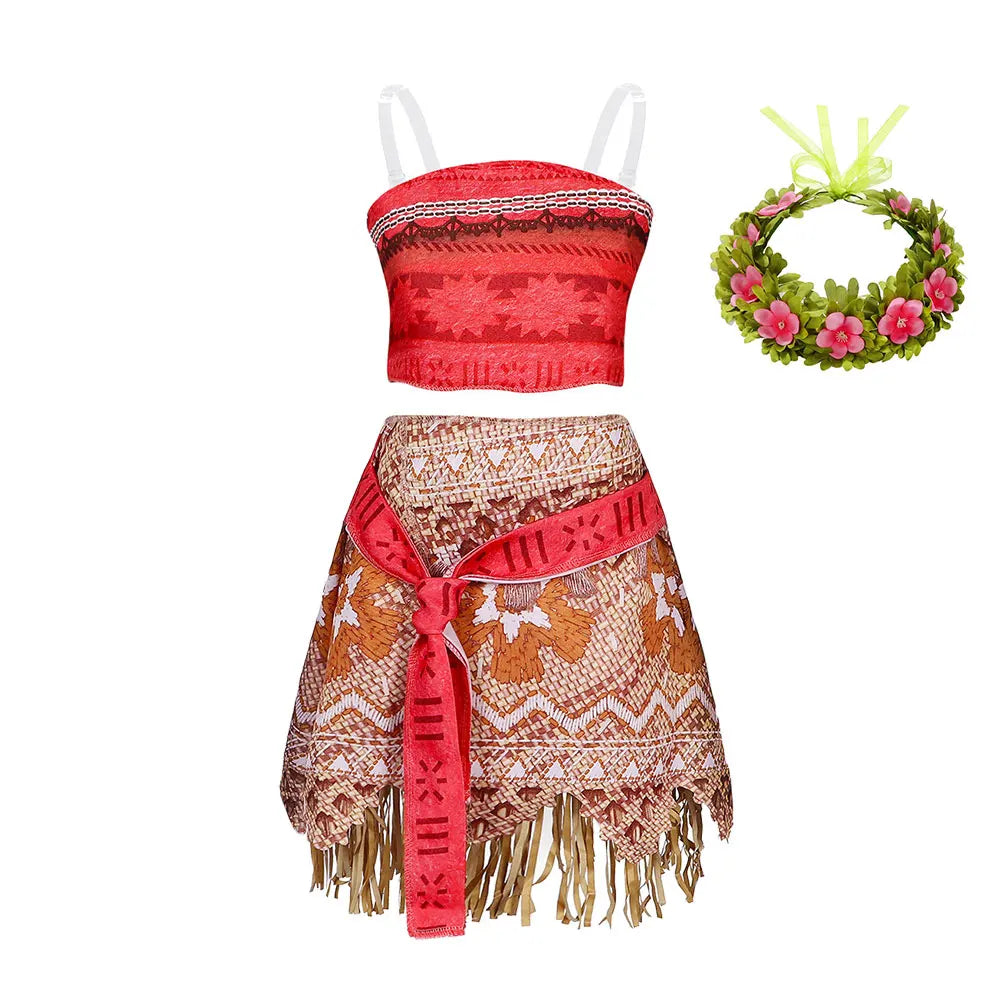 Costume Moana Two Pieces Dress up for Girls Polynesian Style Vaiana Princess Costume Halloween