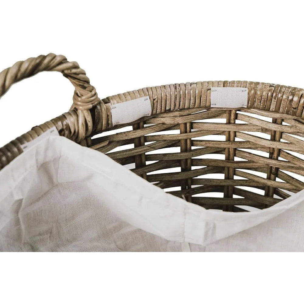 Oval Wicker Laundry Basket, 25x19x14 Inches, Serene Grey, Handwoven Rattan with Removable Liner