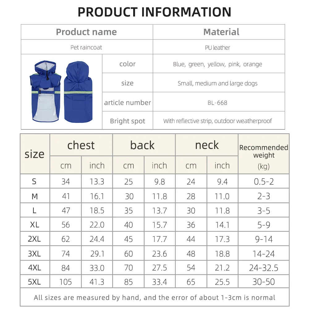 Large Dog Raincoat, Windproof, Rainproof Hooded Raincoat for Dog