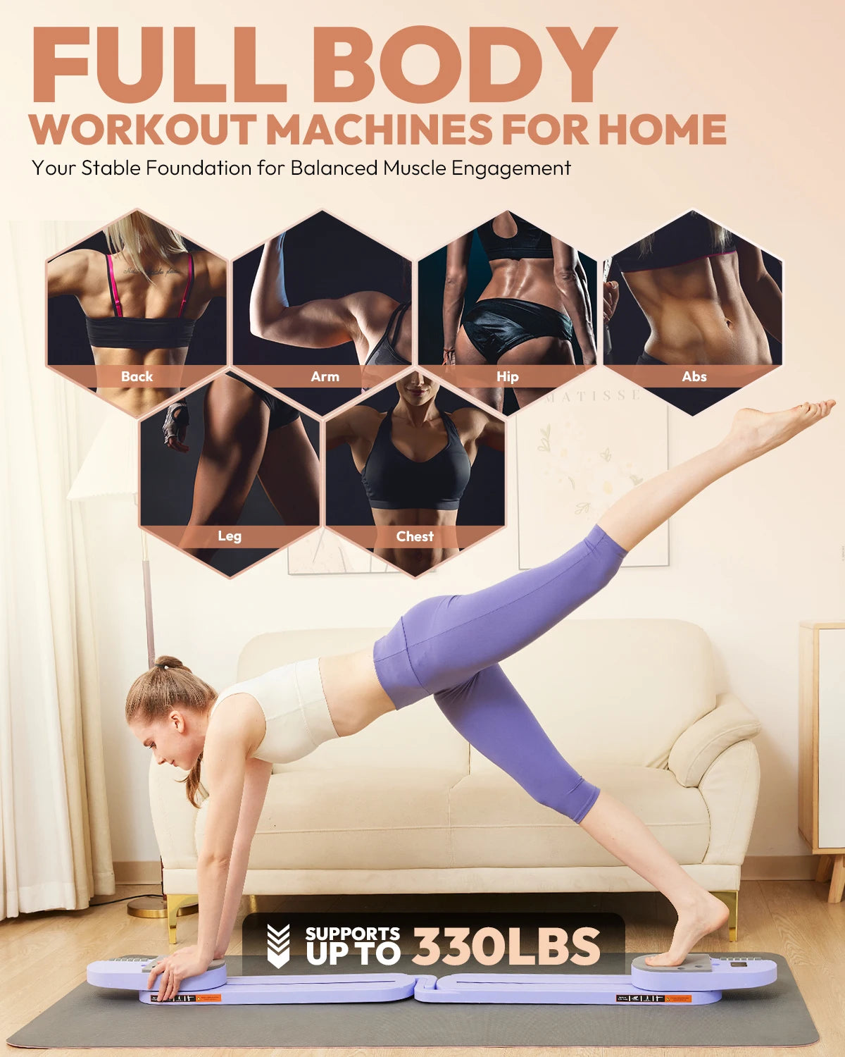 Pilates Board with Resistance Bands Portable Pilates Reformer Multi-functional Full Body Fitness Board for Women Home Workout