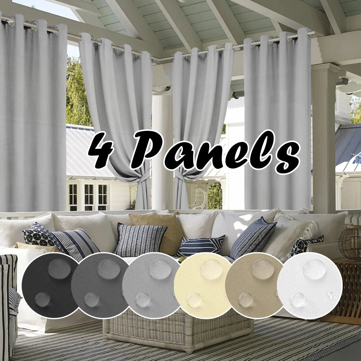 4PCS Waterproof Privacy Outdoor Curtain, Used For Pergolas, Front Porches, Awnings, And Protect Against Wind And Rain