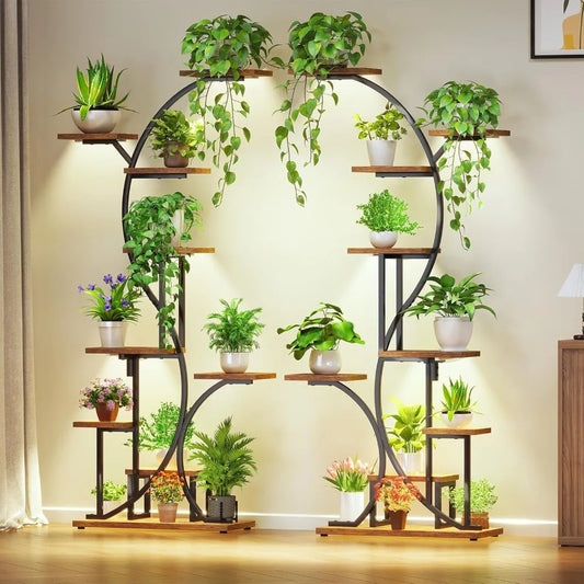 S Shaped Plant Stand Indoor with Grow Lights - 7 Tier Plant Shelf, Multi Display Shelf, Ideal for Living Room, Patio, or Balcony
