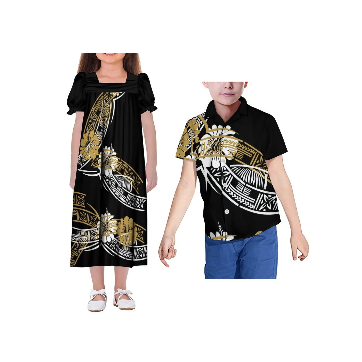 Polynesian Custom Women'S Mumu Dress New Children Skirt Summer Short Sleeve Suit Men'S Shirt