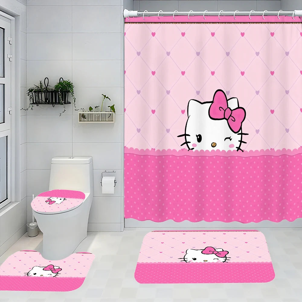 Hello Kitty Bathroom Four-Piece Set - Avant-garde Waterproof Shower Curtain, creating a complete bathroom kit