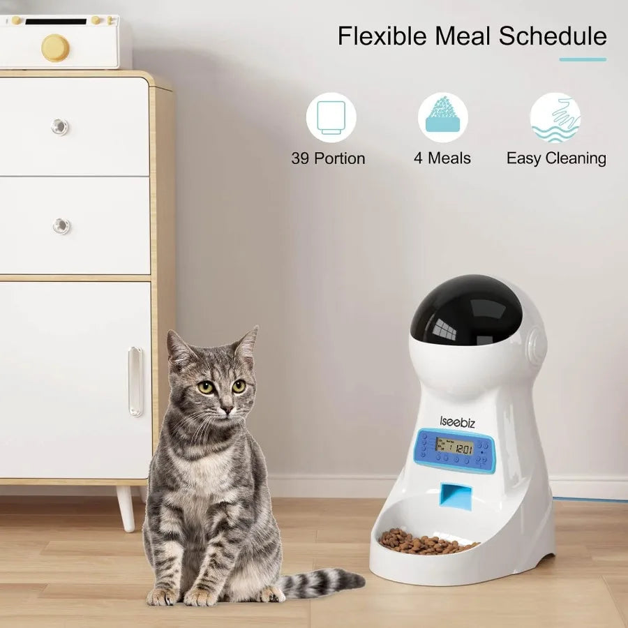 Automatic Cat Feeder 101oz/3L Timed Cat Feeder for Dry Food with Anti-Clog Design Up to 4 Meals with Portion Control Dual Power