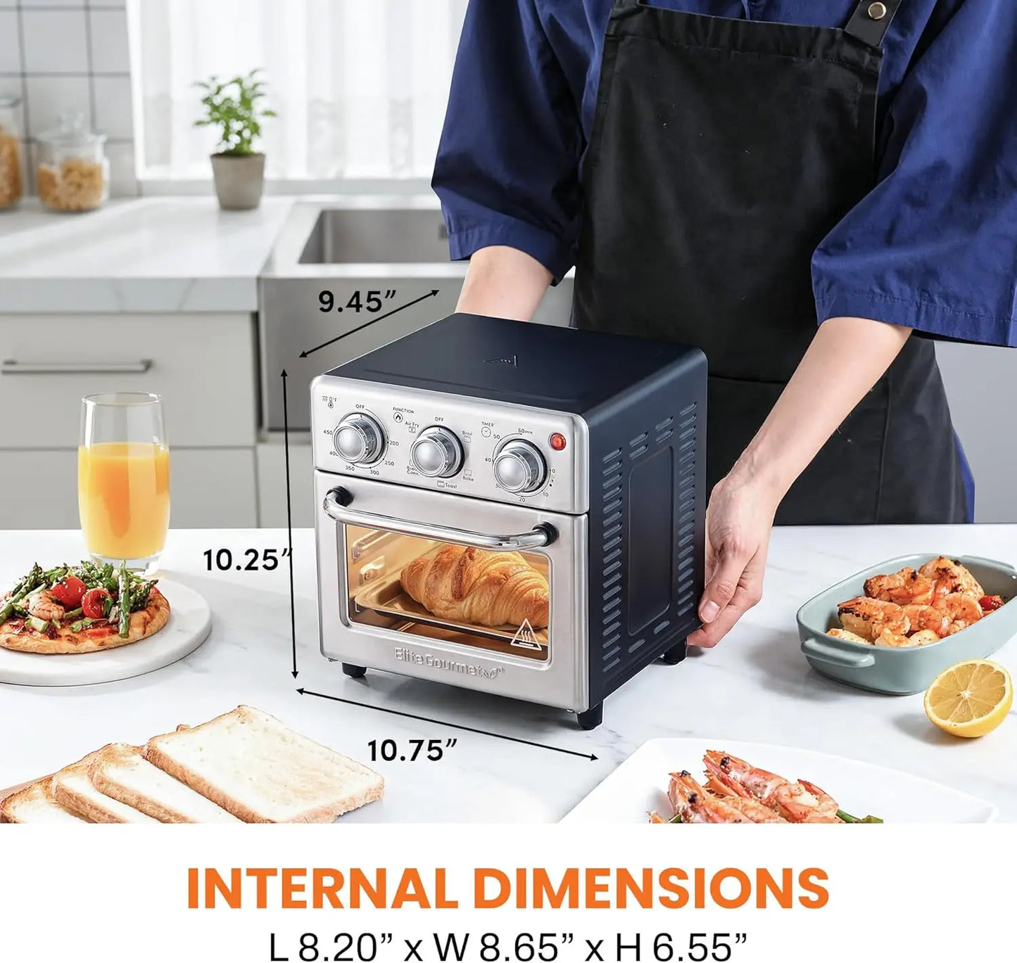 8.5Qt. Capacity Air Fryer Oven, Air Fry, Broil, Toast, Bake & Broil with Convection, Time and Temperature Controls